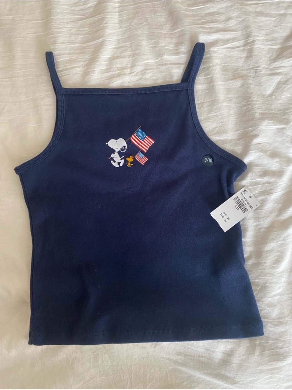 abercrombie kids Navy Tank Top with Snoopy & Flag Embroidery